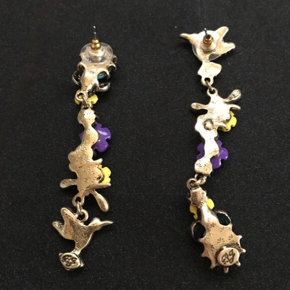 Vintage Betsey Jonson Flower Bird Rhinestones Earrings - Picture 2 of 2